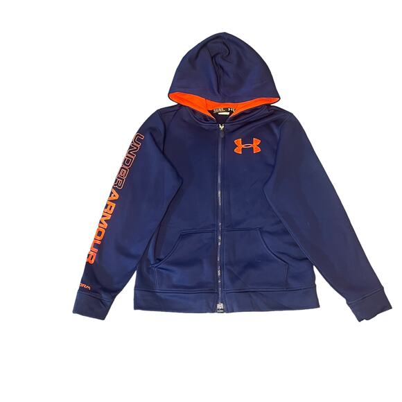 Under Armour Kids' Large Navy/Orange Full Zip Hoodie Sweatshirt - Picture 1 of 3